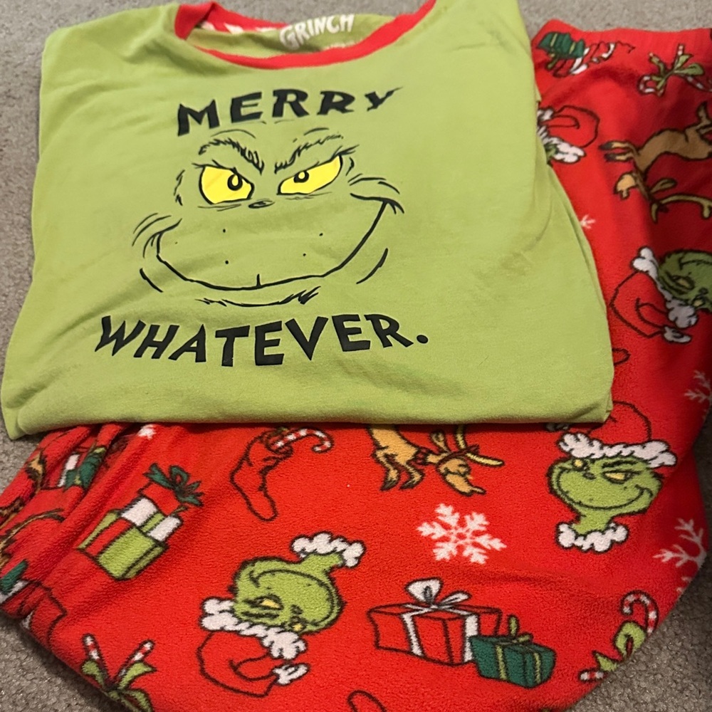GRINCH Men’s Adult Matching Christmas Pajamas Set - Large